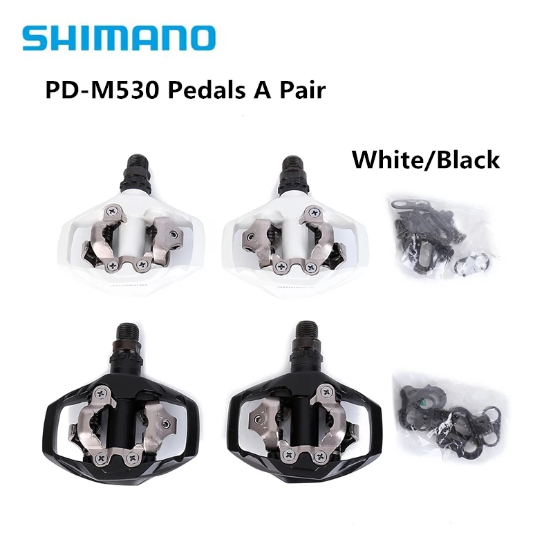 Pedais com Chuteiras Shimano Trail Clipless Preto Branco Pd-m530 Spd Mtb