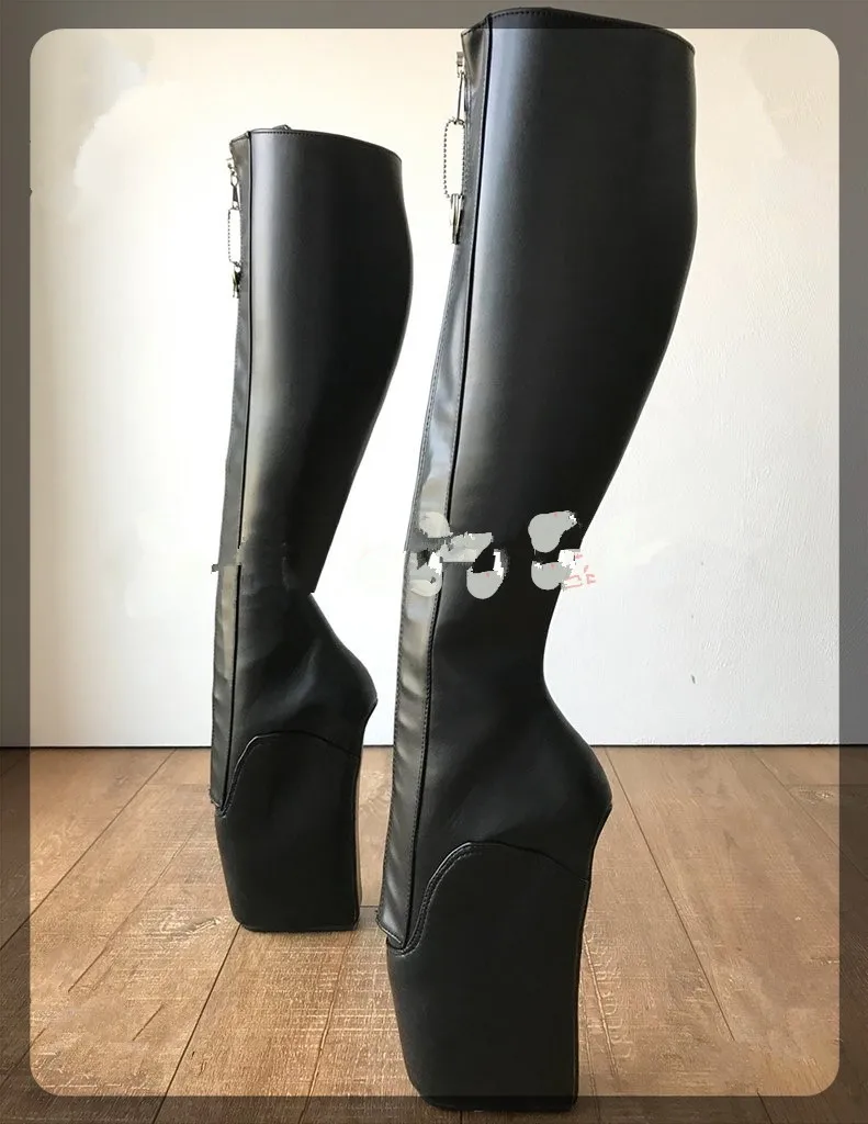 18CM High Heel Ballet Boots Women Black Hoof Heelless Heels Stange Pointe Punk Goth YKK Lockable Zipper Sexy Fetish Boots