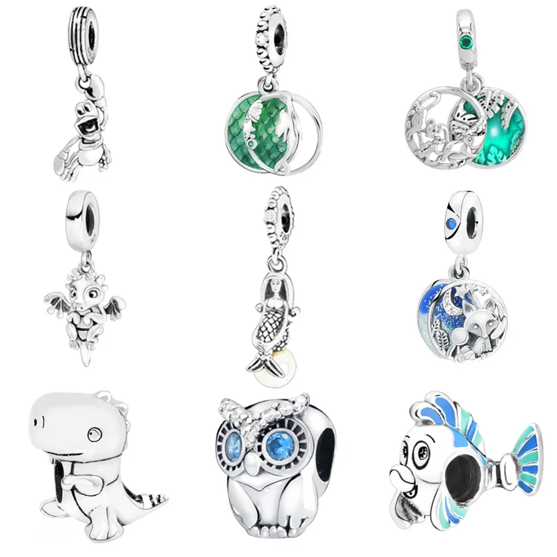 

2019 New Arrival 925 Sterling Silver Beads The Little Mermaid Flounder Charms fit Original Pandora Bracelets Women DIY Jewelry