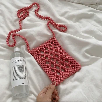 

4 Colors Beading Mini Phone Bag Shoulder Bags Fashion 2020 New Pink Pearl Hollow Out Ladies Crossbody Bag B754