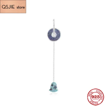 

QSJIE Fashion Charm Sterling Silver Original 1:1 Copy,Single Wind Chime Earrings With Drooping Chain Jewelry Gift For Female