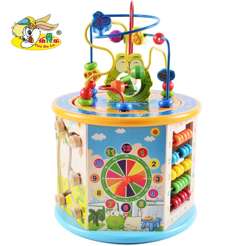 

With Music-CHILDREN'S Toy Large Size Eight Feature Bead-stringing Toy Treasure Chest Educational Beaded Bracelet Wooden Multi-fu