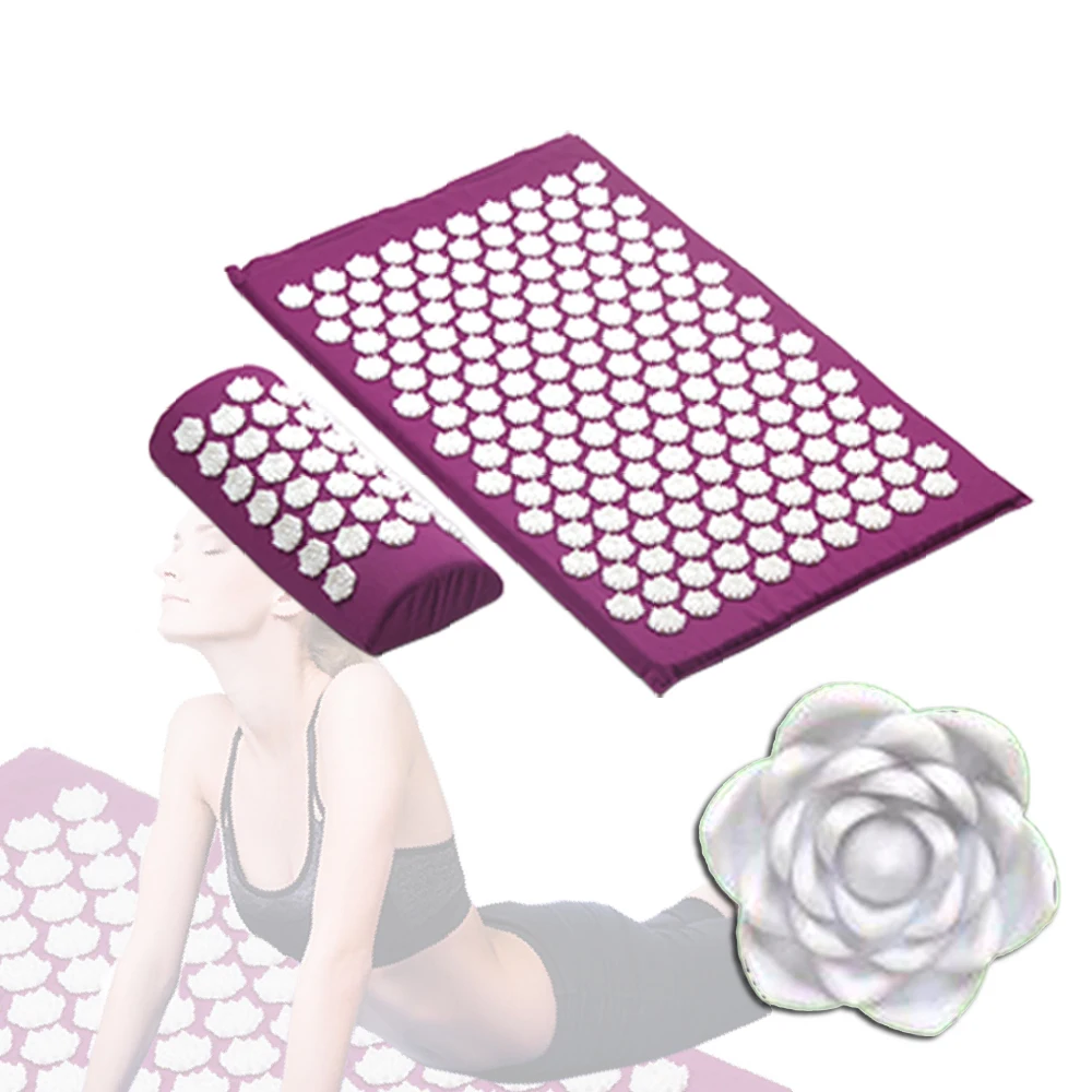 

3pcs Yoga Mat/Pillow/Set Acupressure Massager Lotus Needle Head Neck Back Foot Relaxation Relieve Body Pain Shiatsu Massager