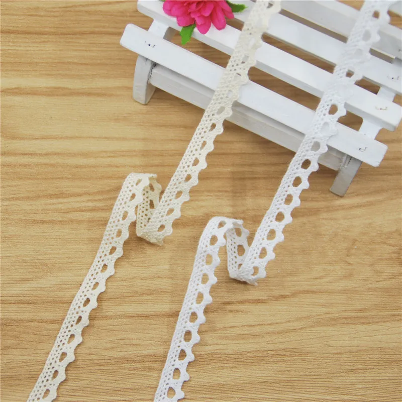 

10mm Cotton Lace Trim Ivory White Fabric Sewing Accessories Cloth Wedding Dress Decoration Ribbon Craft Supplies 100yard LC001-B