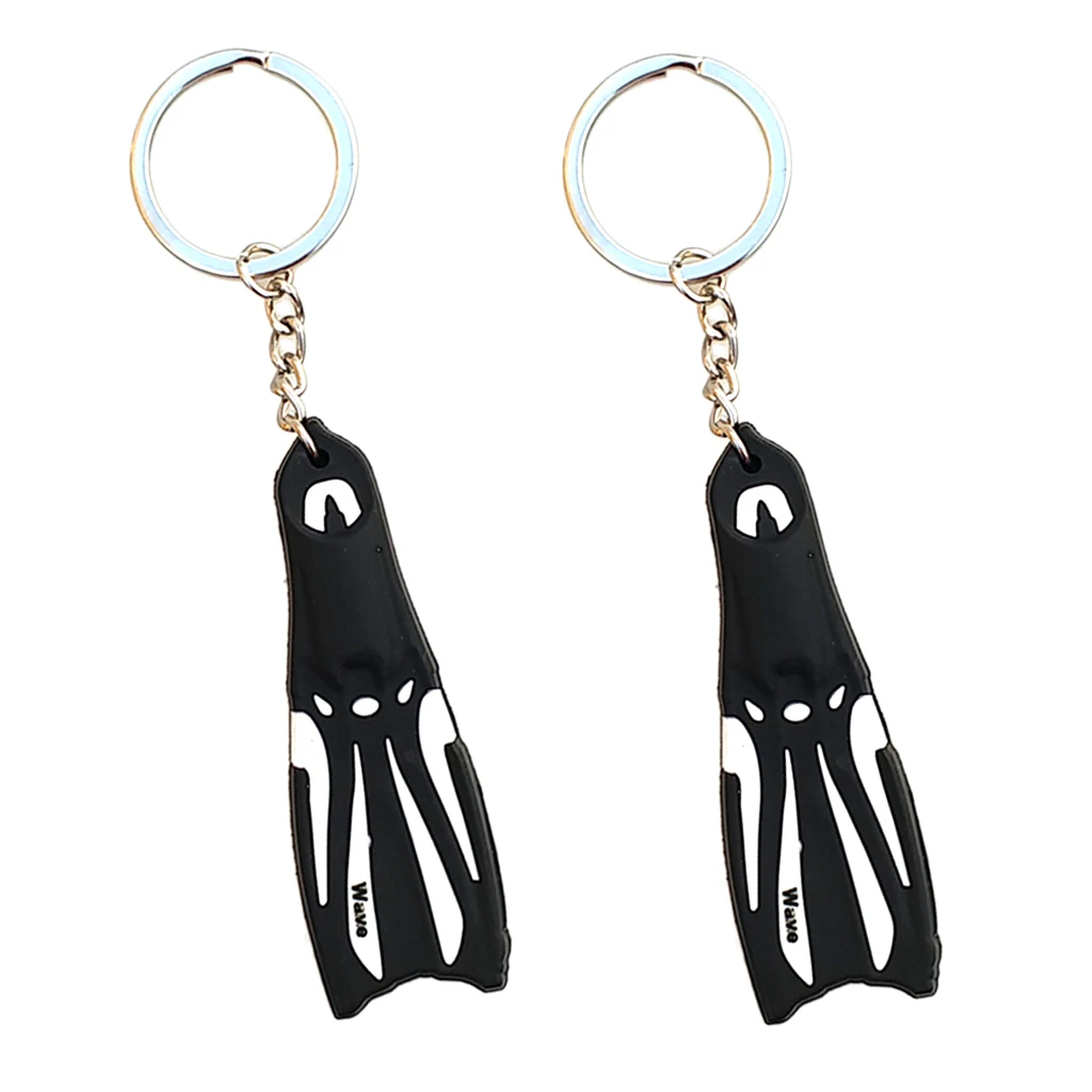 2Pcs Swimming Fin Shaped Keychain Keyring for Car Keys, Key Ring for Handbag Tote Bag Wallet Pendant - Black & White