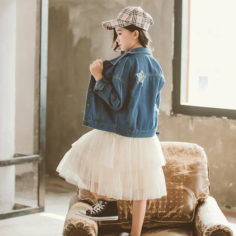 Fashion Girls Spring Autumn Jeans Jacket Long Sleeve Denim Jacket Coat Child Fashion Street Wear Outwear 4-13 Years Tops Clothes
