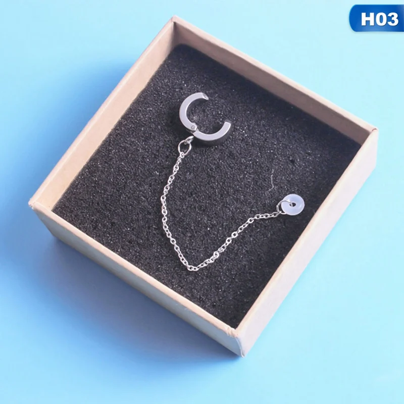 H03 Новые креативные Модные клипсы для ушей для Airpods из нержавеющей стали с серебряной цепочкой, висячие серьги для женщин, ювелирные изделия для ушей - Окраска металла: H03