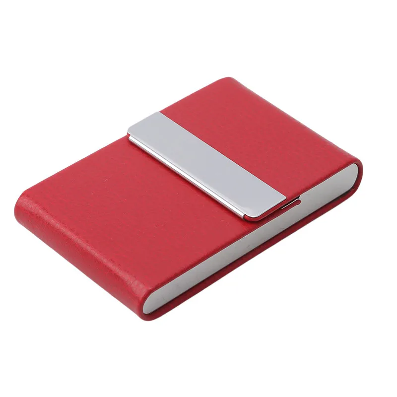 Business Card Holder Creative Pu Cover Case Business Card Package Stainless Steel Business Card Holders - Color: red