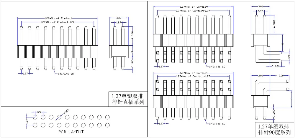 1.27 right angle pin header double row