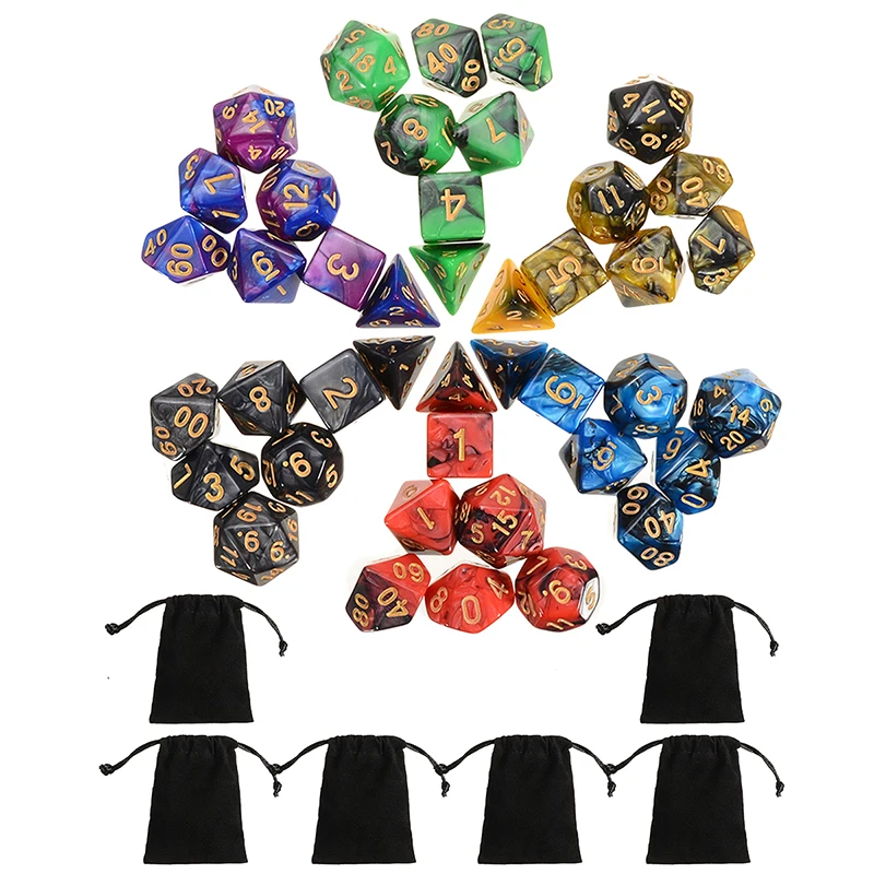 42pcs/set 6 Colors Polyhedral Dices For Dungeons & Dragons DND RPG Game Multi Sided Acrylic Dice with 6 Bag