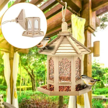 

Outdoor Hanging Wooden Squirrel Proof Seed Feeder Portable for Wild Birds Seeds Feedings UD88