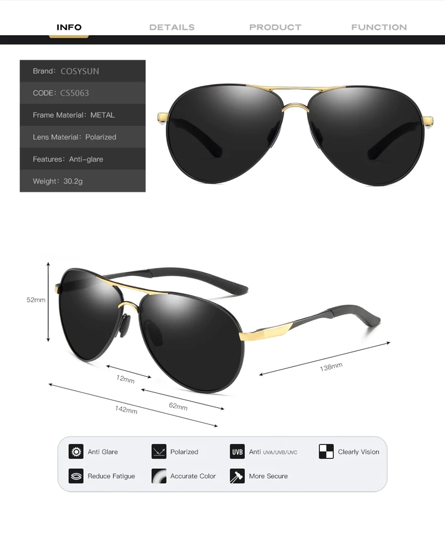 Classic Brand Designer Women Sunglasses Men Pilot sunglasses Polarized vintage Sun Glasses Female Driving Eyewear Oculos De Sol