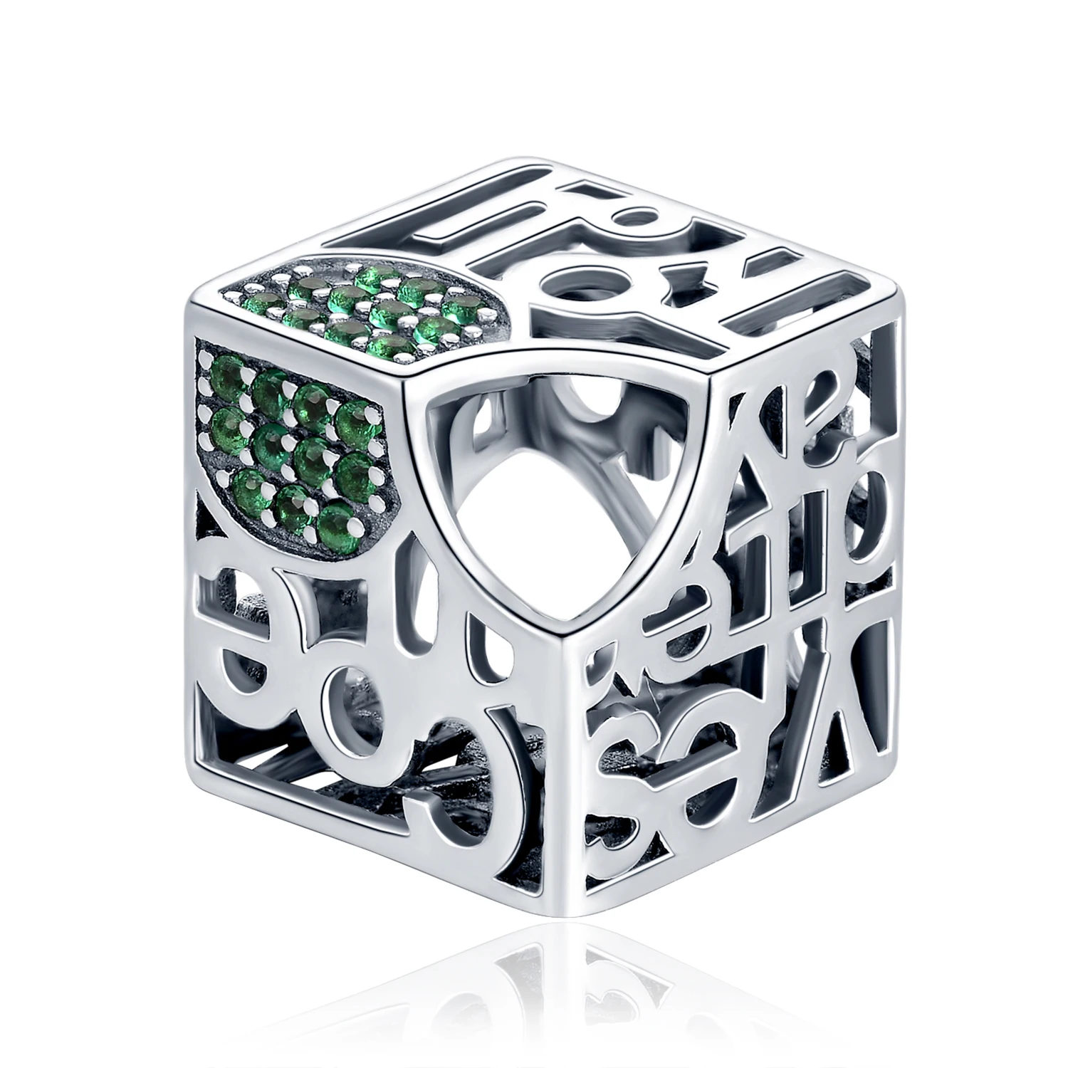 JewelryPalace зеленый кубический цирконий смешанные буквы полые зубчатый коробка Шарм бисера Fit браслет 925 пробы серебро для женщин