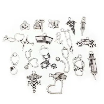 

72Pcs Antique Silver Nurse Charms Stethoscope Pendant DIY Jewelry Making Crafts XXFD