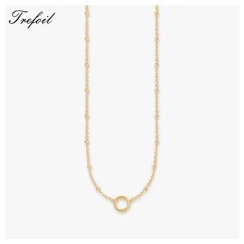 

Link Chain Necklace Golden Round Charm Carrier,2020 Spring New Fashion Ts 925 Sterling Silver Jewelry Ethnic Gift For Women Men