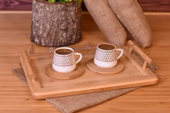 

The Penman of Set of 2 - 6 Coffee Cups Gold Patterned / Bamboo Saucer - Porcelain Cups | Home - Kitchen | Made in Turkey