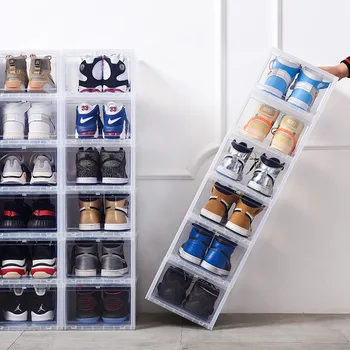 

2pcs Large Foldable Shoes Boxes Flip Cover Design Multifunction Dust-proof Sealing Cabinet Storage Boxes Combinable Organizers