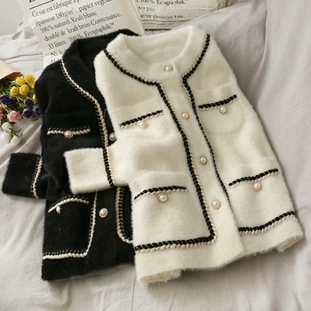 

Autumn Women Retro Hairy Elegant O-neck Single-breasted Knitted Cardigan Sweater Ladies Celebrities Urban Beauty Knitwear