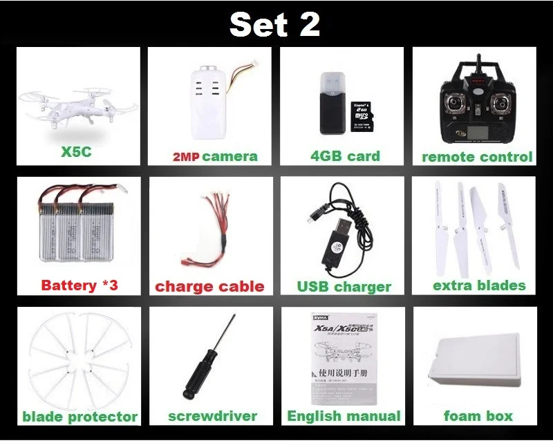 Set2 X5C 2MP 3B F SYMA X5C(обновление версии) дрона с дистанционным управлением 6-Axis Дистанционное Управление вертолет Квадрокоптер Дрон с 2MP HD Камера или X5 дрона с дистанционным управлением без Камера - Цвет: Set2 X5C 2MP 3B F