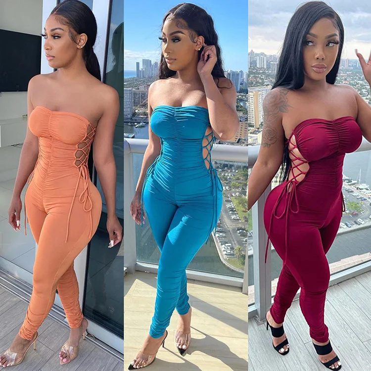 Sexy Off Shoulder Women Jumpsuit Pleated Fitness Streetwear Sleeveless Party Night Long Romper Women Jumpsuit Outfit girls sandals children summer shoes 2023 brand new kids princess sandals for wedding party pleated flouncing with rhinestone hot