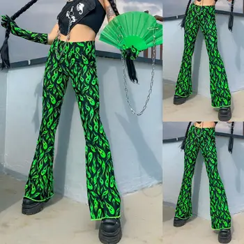 

Women Foldover Pants Floral Printed Fashion Cotton Fitness Workout Comfy Lounge Long Wide Boot Leg