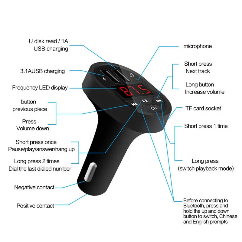 Автомобильное зарядное устройство A2 с двумя usb портами fm передатчик Bluetooth hands free