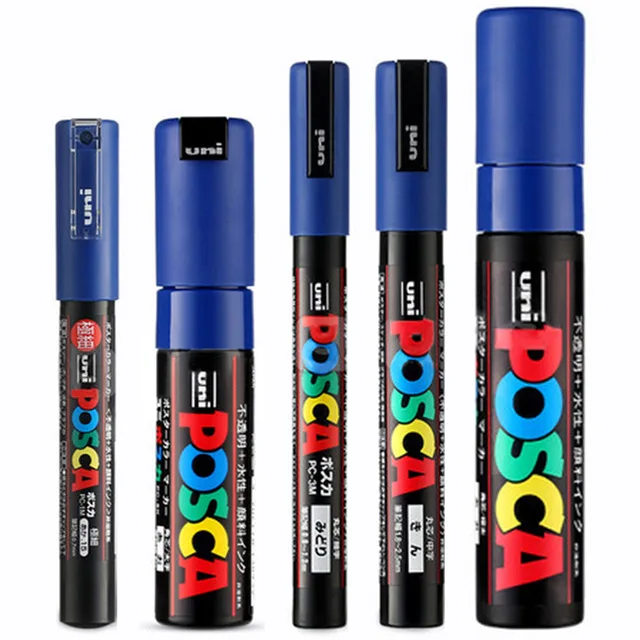 Синий 5 шт./компл. UNI Posca Красящие ручки смешанные Mark 5 размеров каждого с 1 ручка PC-1M/3m/5 M/8 K/17 K Краски ing POP рекламный плакат ручка - Цвет: Синий
