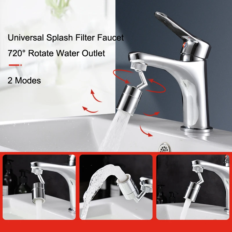 

Universal Splash Filter Faucet 720Â° Rotate Water Outlet Faucet Leak Proof Oxygen-Enriched Foam Sprayer Head for kitchen bathroom