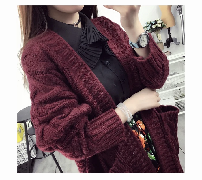 Jocoo Jolee Autumn Winter Female Long Cardigans Latern Sleeve Casual Knitted Long Coat Korean Sweater Oversized Thick Warm Coats