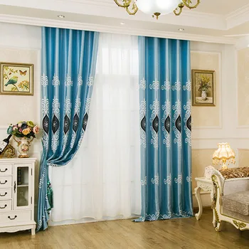 

European Style for Living Room Curtain Fabric Nordic Curtain Finished Custom Angel's Eye Embroidered Blue Pink Curtain Fabric