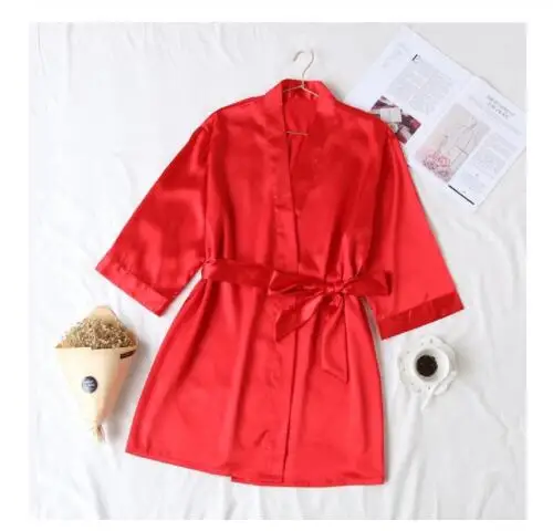 Летняя атласная ночная рубашка цвета шампанского, Китайский Свадебный халат, женская ночная рубашка, сексуальная ночная рубашка, кимоно, халат, халат, пеньюар - Цвет: red