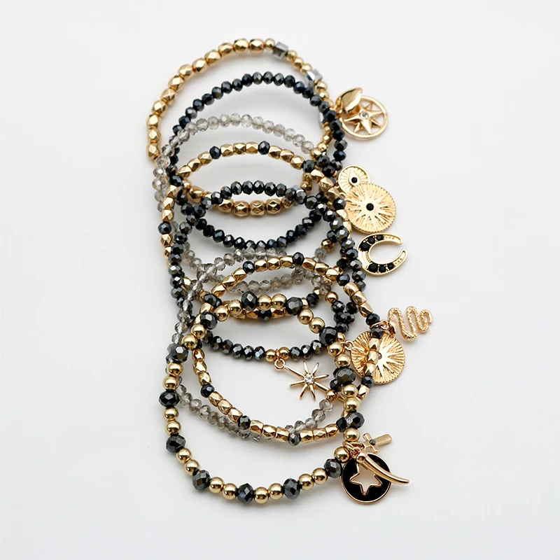 Bracelets Set Black Glass Vintage Fashion Jewelry For Women Cross Charms Enamel Hollow New Trendy Designer Gift Party 88 bracelet jewelry