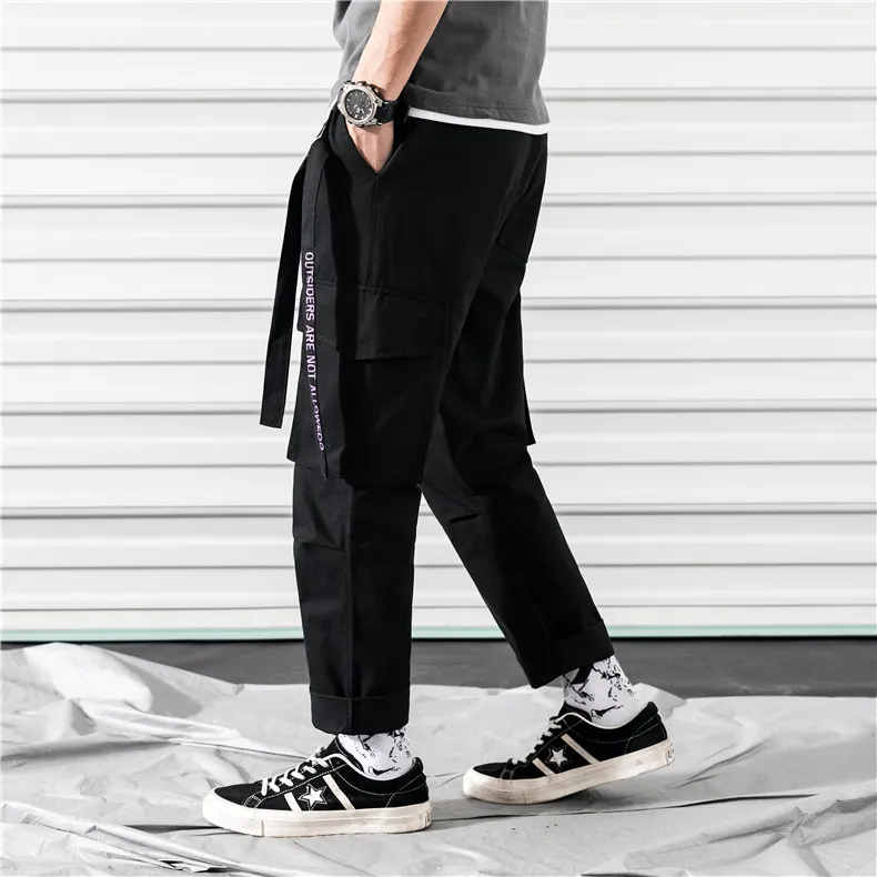 Pockets Cargo Harem Pants Mens Casual Joggers Baggy RIbbon Tactical Trousers Harajuku Streetwear Hip Hop Pants Men