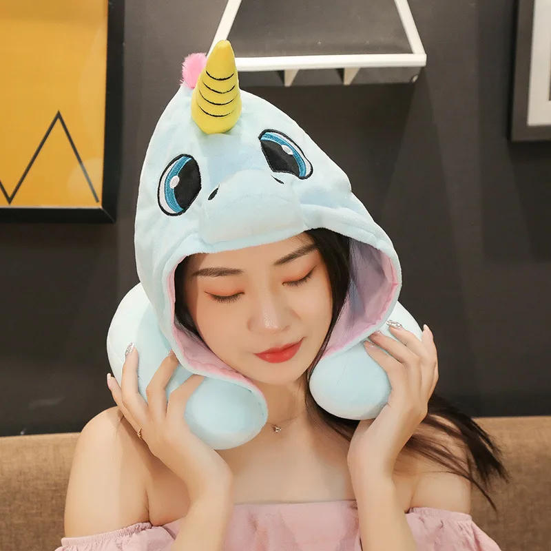 

Unicorn Hooded U-SHAPE Pillow Flight Travel Neck Pillow Neck Guard Office Napping Pillow U-shaped Pillow Birthday Gift
