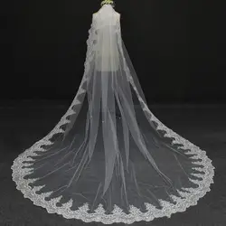 Реальное изображение элегантный 3 м длинный один слой расшитый блестками кайма из кружева, свадебная фата 3 м белая свадебная вуаль цвета