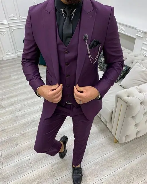 Description Picture 4 of itemBusiness Slim Fit Men Suits Notch Lapel Formal Wedding Prom Groom Tuxedos Terno Masculino 3 Pieces Blazer Jacket+Pant+Vest