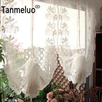 

Linen Kitchen Curtains Coffee Tulle for Windows Sheer Balloon Curtains for Living room Bedroom Window Embroidered Roman Curtain