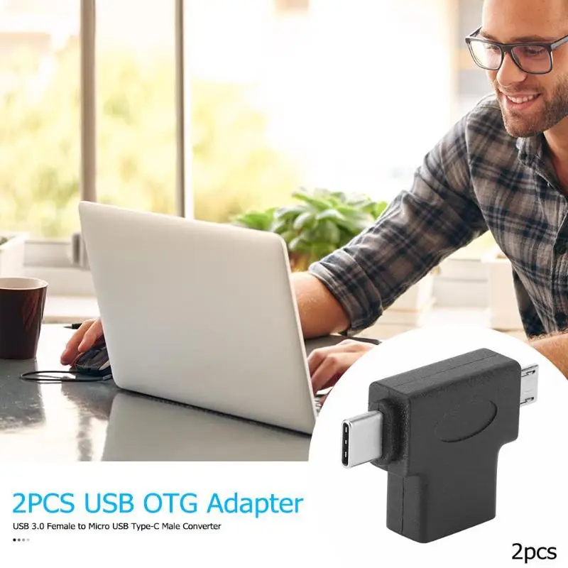 2 шт USB 3,0 адаптер типа OTG-C Mirco USB конвертер мама-папа адаптер для U диск клавиатура мышь черный 42 × 28 × 10 мм