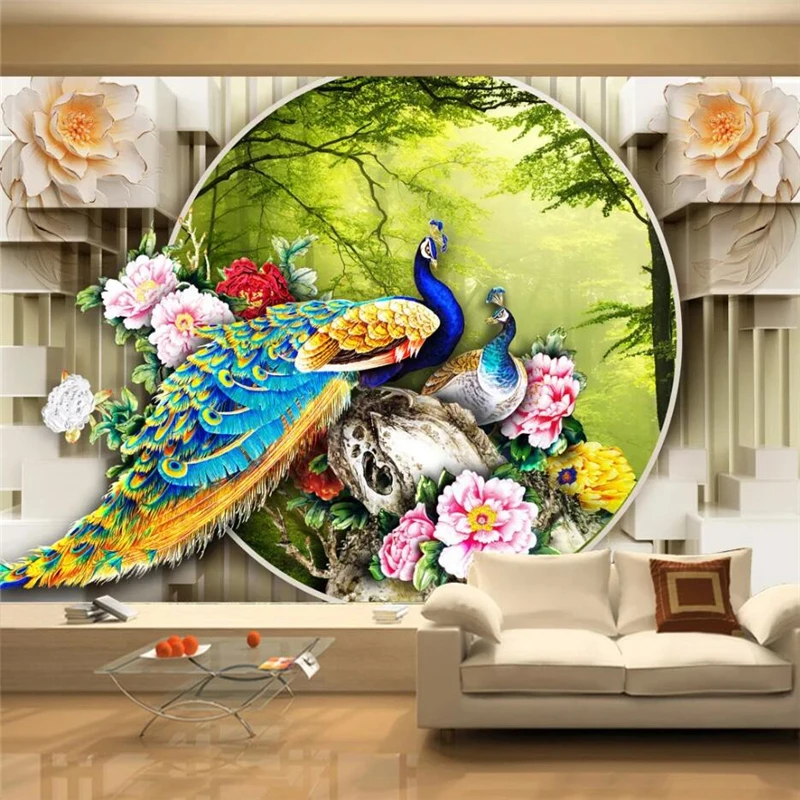 beibehang Custom wallpaper Peacock Garden 3D TV background wall living room bedroom fashion home decoration | Обустройство дома