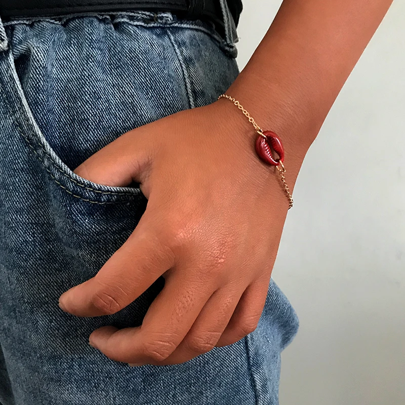 

Natural Red Bohemian Shell Bracelet 2019 New Women Chain Jewelry Simple Lobster Claw Clasp Bracelet Friendship Bracelet Vacation