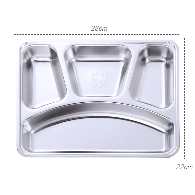 rectangle silver Высококачественный студенческий обеденный поднос из нержавеющей стали, контейнер для ланча, Детская тарелка с крышкой для школьной столовой - Цвет: rectangle silver