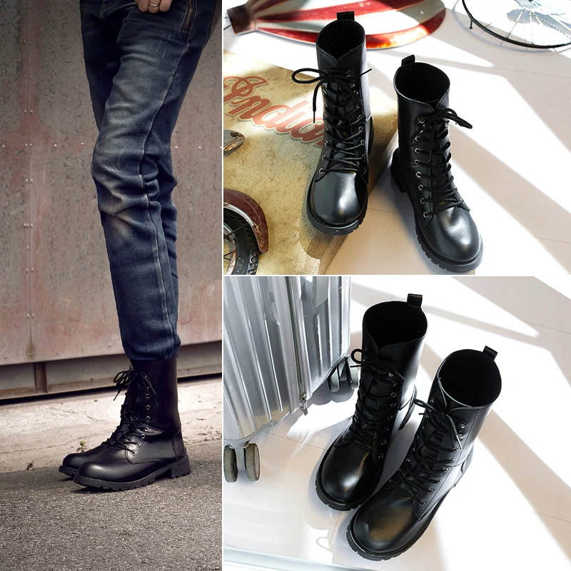 

Bootee Woman 2019 Autumn Boots Low Heels booties Women's Rubber Shoes Rain Booties Ladies Lace Up Luxury Designer Round Toe