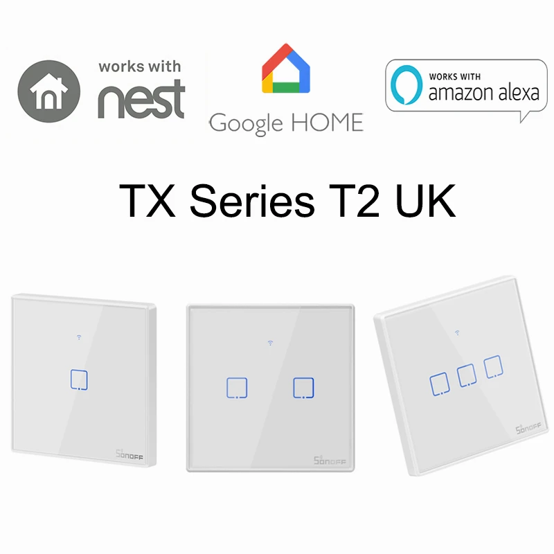 Sonoff T1 T2 UK 1 2 3 банда умный WiFi настенный светильник переключатель RF/APP/сенсорный таймер управления UK Панель Умный дом Google Nest/Alexa
