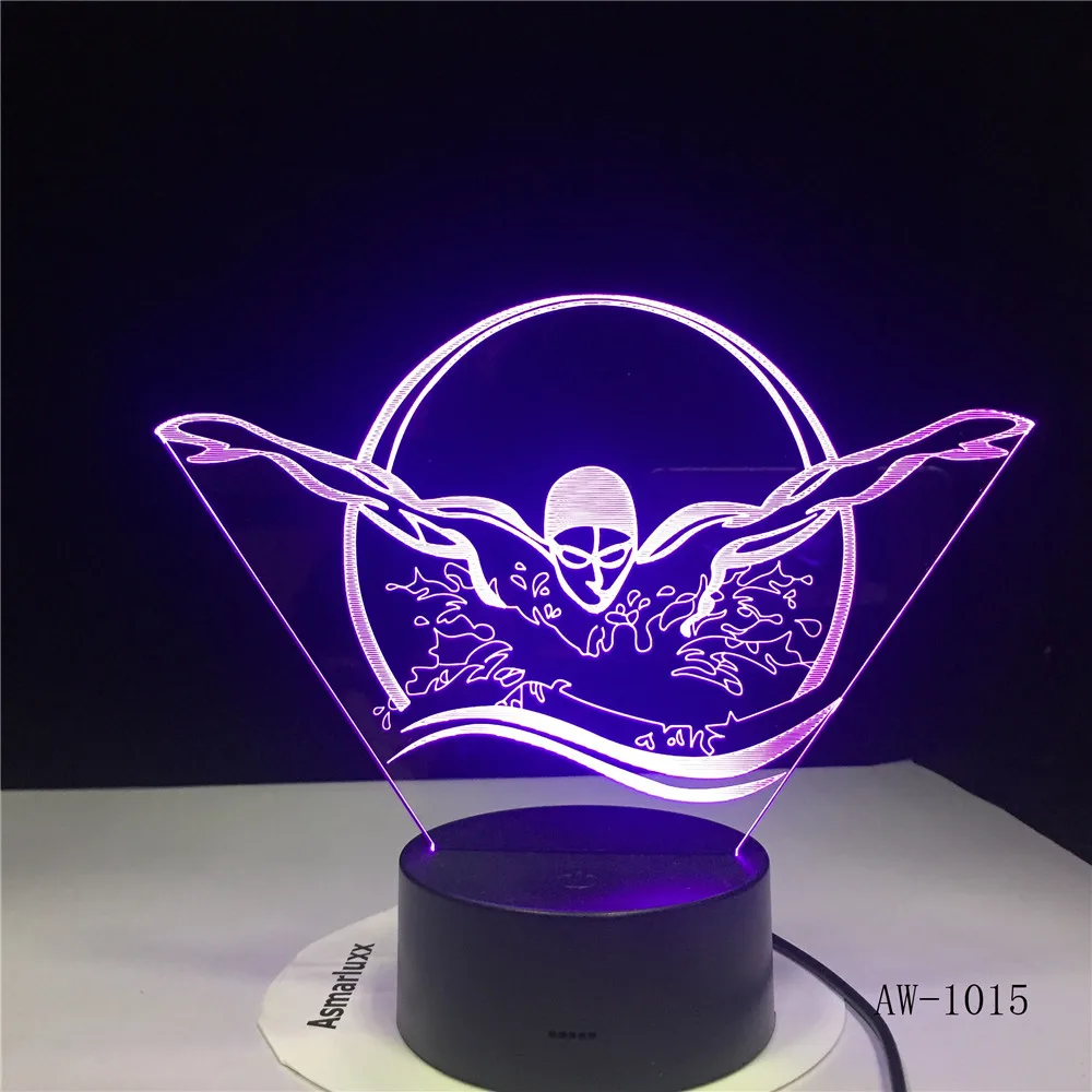 Крутой плавательный человек 3D светодиодный ночник, для дома свет 7 цветов Сменное сенсорное управление USB настольная лампа подарок для Friends1015