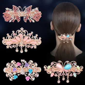 

Fashion Alloy Barrettes Flower Resin Pearls Crystal Hair Clip For Women Colorful Large Size Ponytail Strong Holder Hair Pins