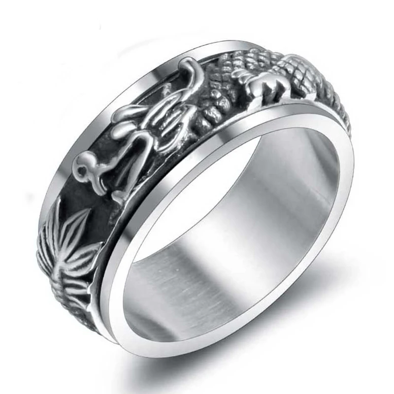 HIJONES Men's Dragon Spinner Ring - Stainless Steel, Anxiety Relief, 8mm Wide - View #10