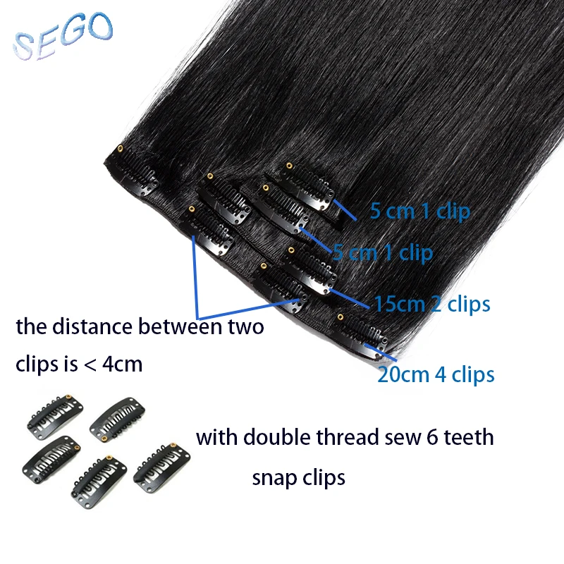 SEGO 1"-22" 40g прямолинейный скрепка в Пряди человеческих волос для наращивания дважды расчесанные локоны не натуральные пряди Remy на клипсах из натуральных волос на кружевной основе 613 светлые волосы на заколках 4 шт./компл