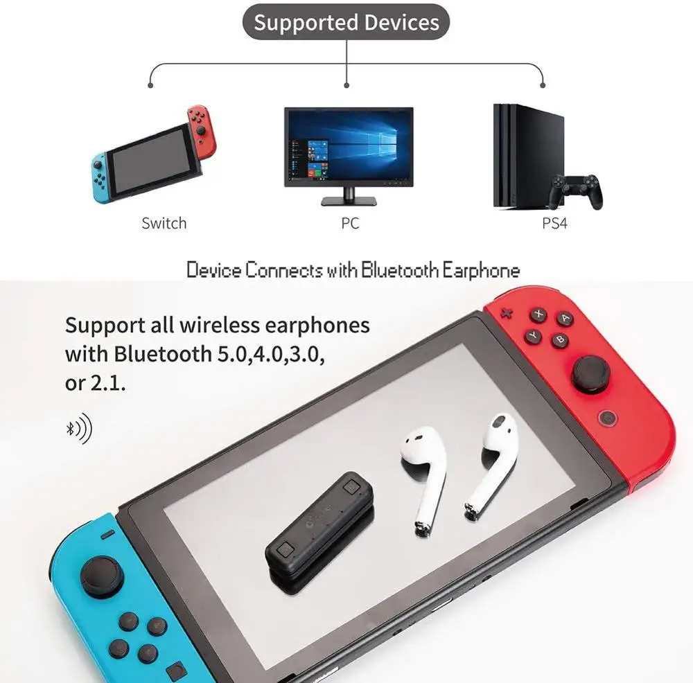 Беспроводной Bluetooth адаптер аудио передатчик для kingd Switch& Switch Lite, PS4, ПК Ноутбуки и Airpods Bluetooth наушники