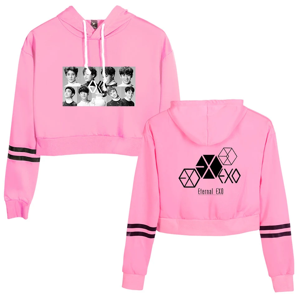 EXO Ablum одежда Kpop осенние женские толстовки Толстовка Модные кроп толстовки кофты Harajuku с длинным рукавом Свободный пуловер