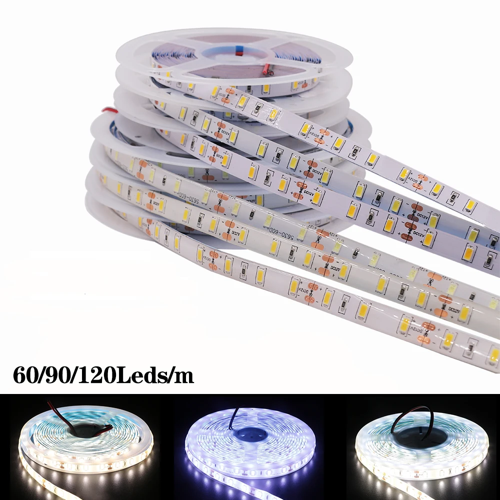 12 В 5 м SMD 5630 5730 Светодиодная лента 60 светодиодный s/M 90 светодиодный s/m 120 светодиодный s/m Светодиодный светильник водонепроницаемый теплый белый/натуральный белый/холодный белый